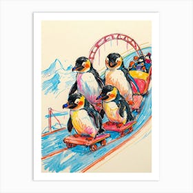 Penguins On Roller Coaster 1 Art Print