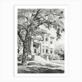 The Blanton Museum Of Art Austin Texas Black And White Watercolour 1 Art Print