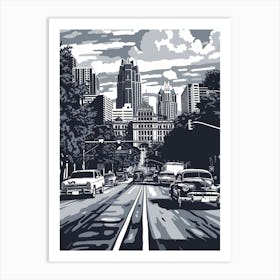 Duotone Illustration South Congress Avenue Austin Texas 3 Art Print