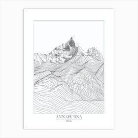 Annapurna Nepal Line Drawing 6 Poster Art Print