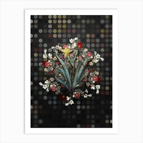 Vintage Hungarian Iris Flower Wreath on Dot Bokeh Pattern n.0159 Art Print