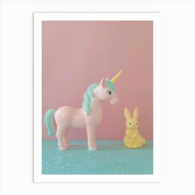 Pastel Toy Unicorn & Toy Bunny 1 Art Print