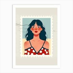 Pretty Woman Postage Stamp Illustration Art Print