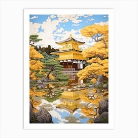 Kinkaku Ji (Golden Pavilion) In Kyoto, Ukiyo E Drawing 4 Art Print