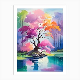 Tree By The Lake Art Print