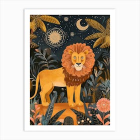 Barbary Lion Night Hunt Illustration 2 Art Print