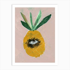 pineapple eye beige yellow green still life food fruit kitchen art surrealism modern vertical living room strange Art Print
