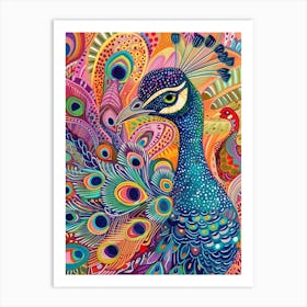 Peacock Colourful Portrait 1 Art Print