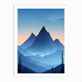 Misty Mountains Vertical Composition In Blue Tone 100 Art Print