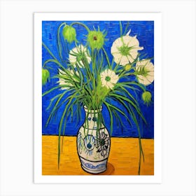 Flowers In A Vase Still Life Painting Love In A Mist Nigella 3 Art Print