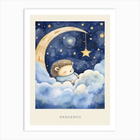 Baby Hedgehog 2 Sleeping In The Clouds Nursery Poster Art Print