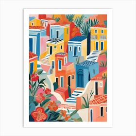 Greece Village, colorful city Art Print