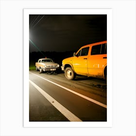 Two Cars On The Road At Night Art Print