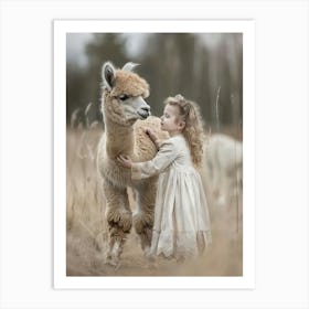 Little Girl Hugging An Alpaca Art Print