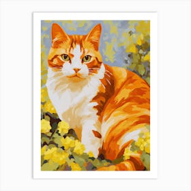 Big Ginger Cat Botanical Oil Painting Art Print