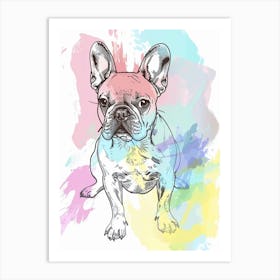 French Bulldog Pastel Watercolour Line Drawing 2 Art Print