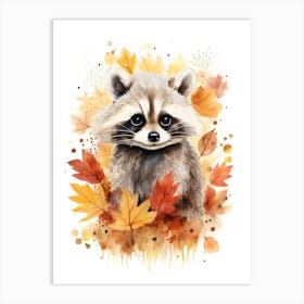 A Raccoon Watercolour In Autumn Colours 3 Art Print