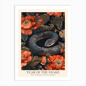 Lunar Year Of The Snake 2025 Wall Art Print Poster Framed Snake Art Chinese Zodiac Vintage Blue Art Print