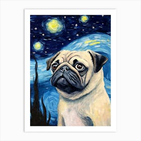 Pug Starry Night Dog Portrait Art Print