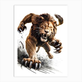 Crazy Mad Lion with Claws Art Print