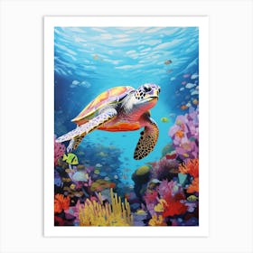 Vivid Pastel Turtle With Aquatic Plants 6 Art Print