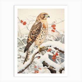 Winter Bird Painting Red Tailed Hawk 4 Art Print