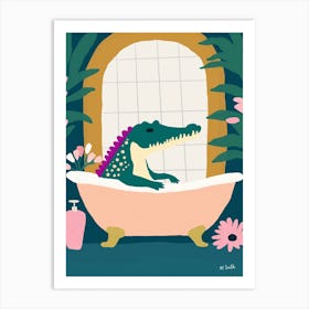 Crocodile in bath Art Print