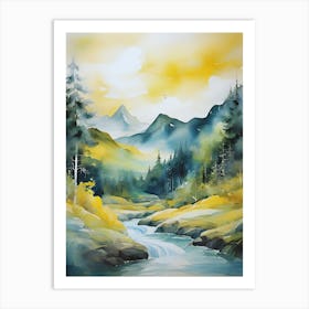 Waterfalls In The Mountains Art Print