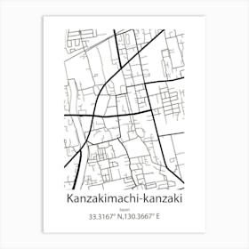 Kanzakimachi Kanzaki,Japan Minimalist Map Affiche