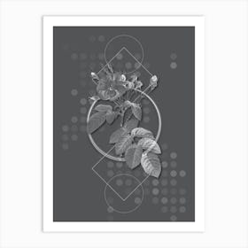 Vintage Harsh Downy Rose Botanical with Line Motif and Dot Pattern in Ghost Gray n.0395 Art Print