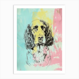 Boykin Spaniel Dog Pastel Line Watercolour Illustration  3 Art Print