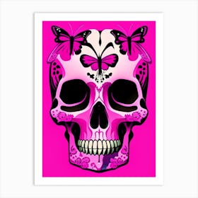Skull With Butterfly Motifs Pink Pop Art Art Print