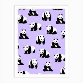 Panda Bears Pattern Purple Art Print