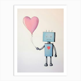 Robot With Heart Balloon Art Print