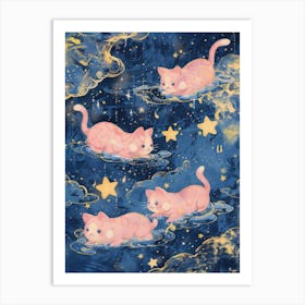 Pink Cats In The Stars Art Print