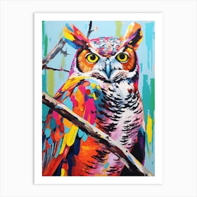 Colourful Bird Painting Great Horned Owl 3 Art Print