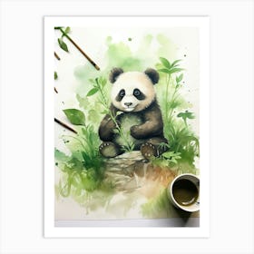 Panda Art Doing Calligraphy Watercolour 3 Art Print