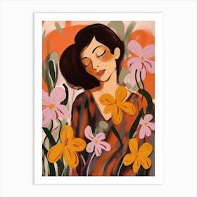 Woman With Autumnal Flowers Orchid 2 Art Print