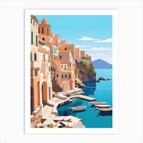 Amalfi Coast, Italy, Flat Illustration 1 Art Print