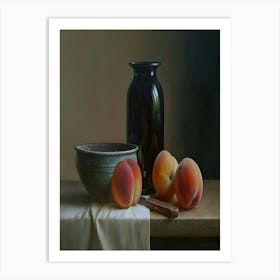 Peaches And A Black Vase 1 Art Print