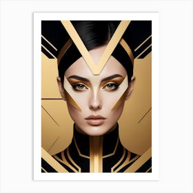 Geometric Woman Portrait Luxury Gold (11) Art Print