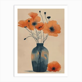 Poppies in a Vase. Japanese Floral Watercolor  Art Print