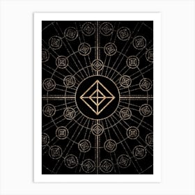 Geometric Glyph Radial Array in Glitter Gold on Black n.0481 Art Print