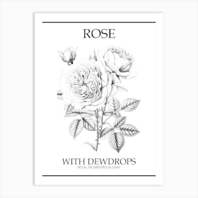 Rose With Dewdrops Line Drawing 1 Poster Art Print