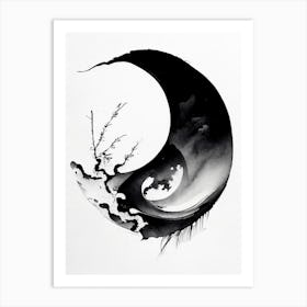 Black And White Yin and Yang 3 Japanese Ink Art Print