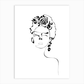 Line Drawing - Frida with flowers Art Print