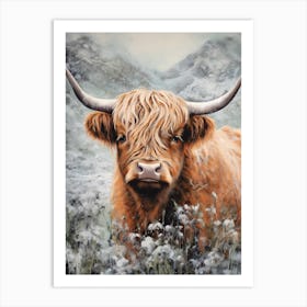 Snowy Highland Cow Textured Illustration 2 Art Print