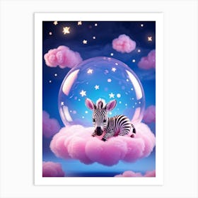 Baby Zebra Asleep Under Moonlight Bioluminescent Pink Neon Accents Highlighting Its Big Eyes Carto Art Print