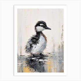 Duckling Reflection Black & White Gouache Art Print