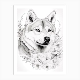 Shiba Inu Dog, Line Drawing 2 Art Print